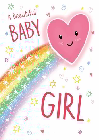 Cute and Colourful Rainbow Card - New Baby Girl created by Holly Bushnell Illustration