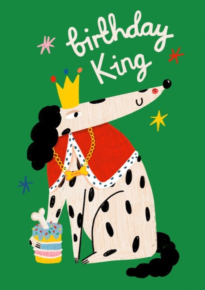 Classic Birthday Card - Birthday King - Dog created by NICHOLA COWDERY ILLUSTRATIONS 