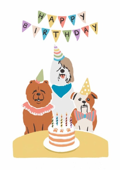 Cute Dogs Birthday Party - Happy Birthday - Illustrated created by Nazli Brennan