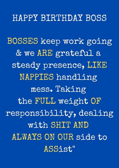 Funny Happy Birthday Boss Card created by The Awkward Card Company 