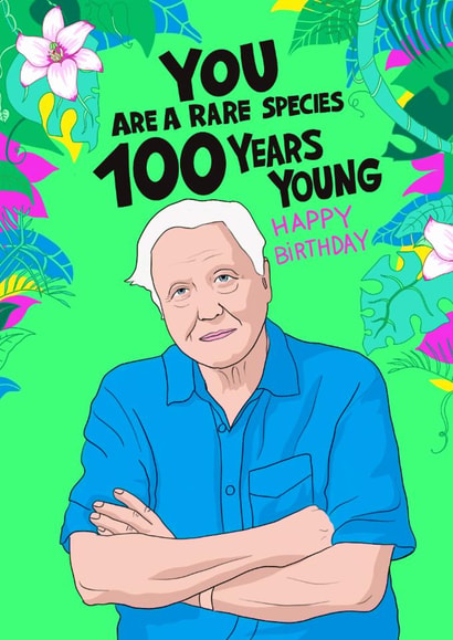 Fun Birthday card - 100 years - David Attenborough created by Kasia Cards