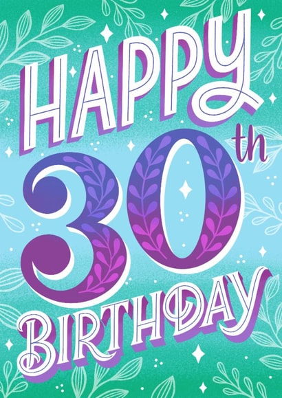 Classic Birthday Card - 30th - Botanical Typography created by Alice Griffiths Illustration