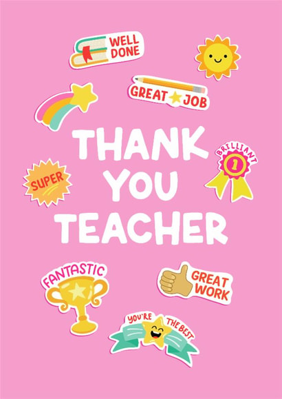 Traditional Thank You Teacher card - Fun Teacher Stickers Style created by Helen Thompson