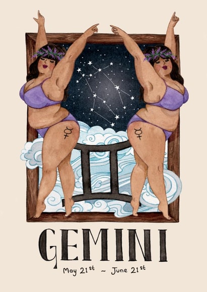 Arty Birthday Card - Gemini created by Hes Durkan Illustration