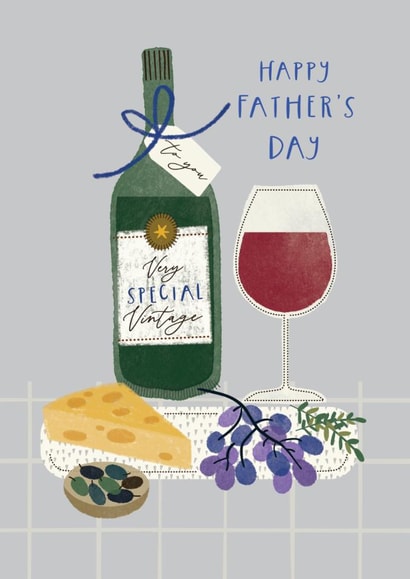 Classic Father's Day Card - Vintage Red Wine - Cheese created by Laura Darrington Design Ltd.