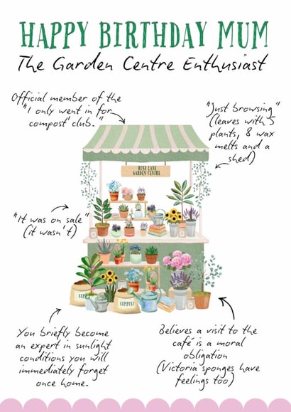 Funny Birthday Card - For Mum - Garden Centre Enthusiast created by Petal & Paper Co.