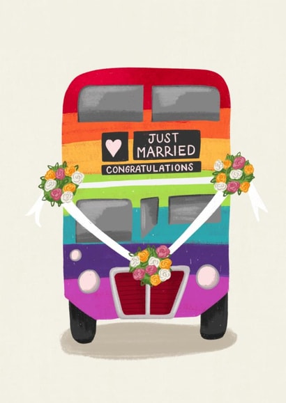 Classic Wedding Card - Rainbow Bus - LGBTQ+ created by Silky Rose Design