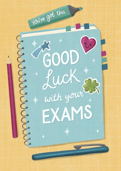 Cute Exams Card - Good Luck With Your Exams - Notebook created by Silky Rose Design