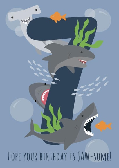 Cute 7th Birthday Card - For Him - Sharks created by Abigail Elodie