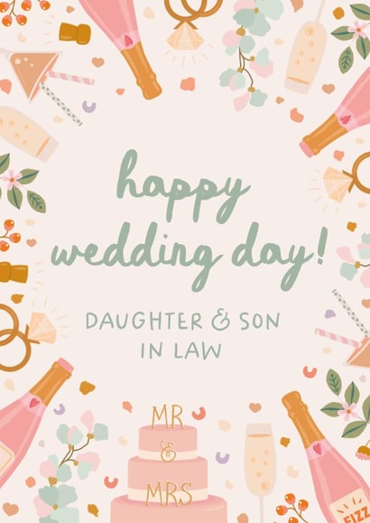 Classic Wedding Card - For Daughter And Son In Law - Cake And Champagne created by The Pattern Press