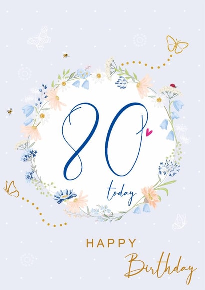 Traditional Birthday Card - 80th - Floral Wreath created by SABIVO Design by Sabina