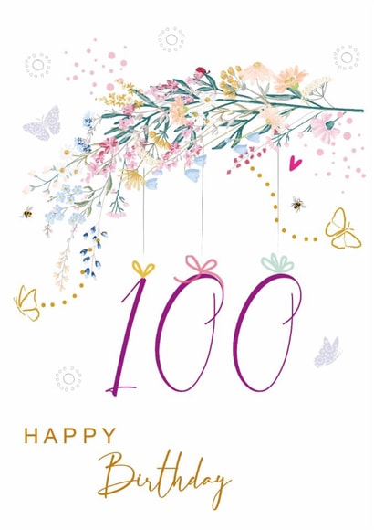 Traditional Birthday Card - 100th - Floral Branch created by SABIVO Design by Sabina