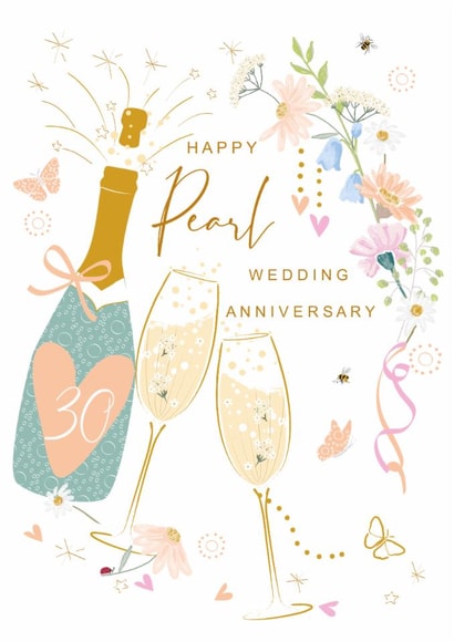 Traditional Anniversary Card – 30th — Pearl Wedding – Prosecco created by SABIVO Design by Sabina