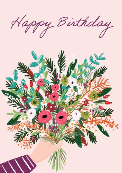 Cute Birthday Card For a Friend – Illustrated Bouquet Of Flowers created by By Katie Wells