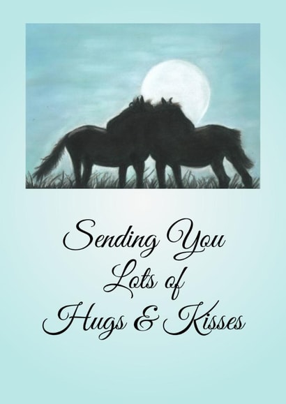 Cute Thinking of you card - Horses - Sending you lots of hugs and kisses created by Little Red Boots Fae