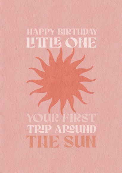 Aesthetic First Birthday Card For Baby Girl – Minimal Sun Design created by @doublepea_designs