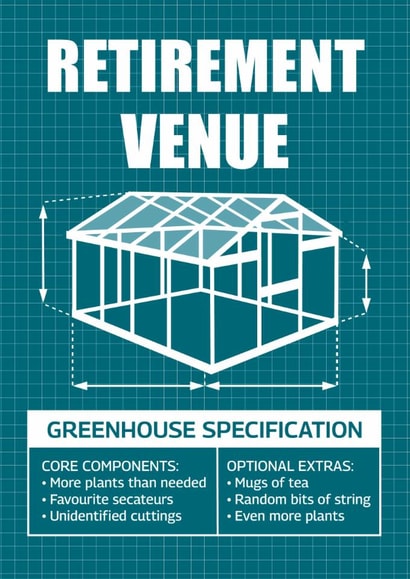 Funny Retirement Card - Greenhouse Blueprint - Gardening created by Versed Aid