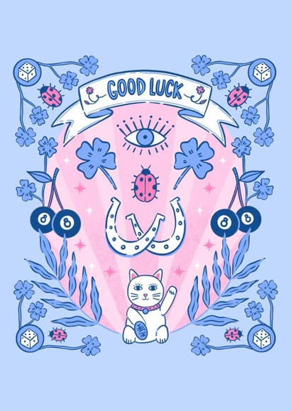 Arty Good Luck Card - Lucky Charms - Four Leaf Clovers created by Dafne Design Studio