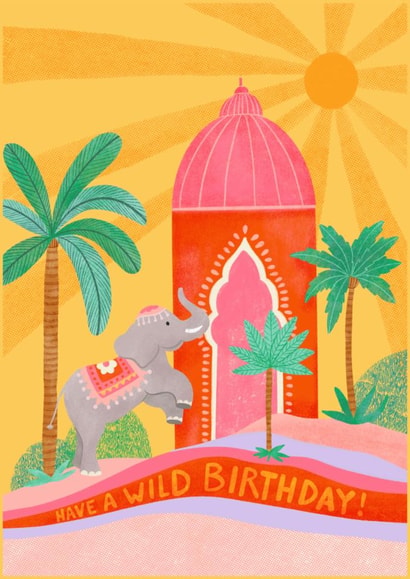 Boho Elephant & Palace - Have A Wild Birthday Greeting Card created by Dafne Design Studio