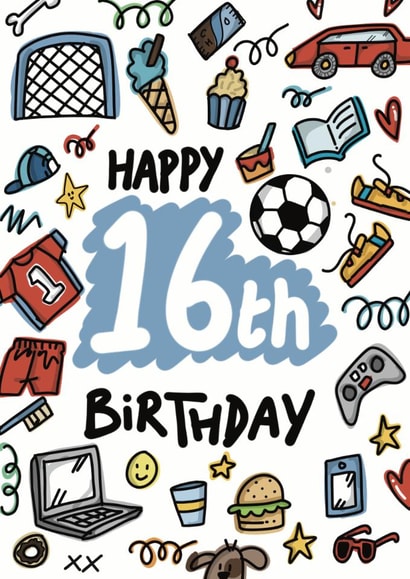 Happy 16th Birthday Card For Teen Boy – Fun Birthday Card created by ROSHAH DESIGNS