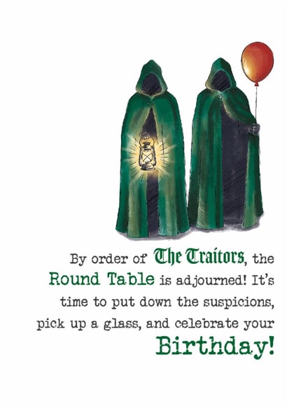 Funny Birthday Card - The Traitors - Time To Celebrate created by Dandelion Stationery