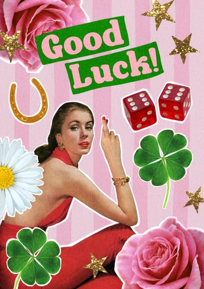 Arty Good Luck Card - Fingers Crossed - Retro Collage created by Violet and Alfie