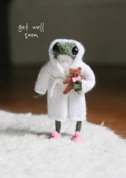 Cute Get Well Card - Knitted Frog - Dressing Gown - Heknitt created by lil wabbit