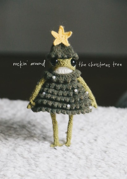 Cute Christmas Card - Rockin' Around the Christmas Tree - Knitted Frog - Heknitt created by lil wabbit