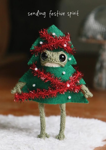 Funny Christmas Card - Sending Festive Spirit - Frog Tree - Heknitt created by lil wabbit