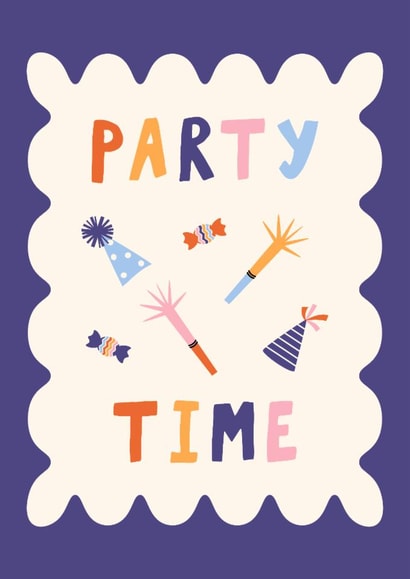 Retro Birthday Typography Card with Party Illustrations - Modern Congrats Card created by Sad Girl Illustration