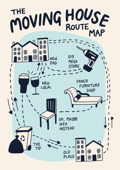 Funny New Home Card - Moving House Map created by Christine Cuddihy Illustration