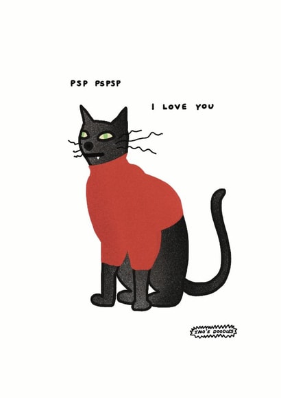 Funny Anniversary Card - Whimsical Cat - I Love You created by Imo D