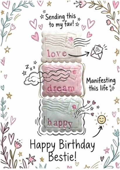 Cute Happy Birthday Bestie Card – Dream Love Happy Aesthetic Friend created by nila holden
