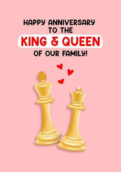 Classic Anniversary Card - For Parents - King And Queen - Chess created by Lucy Marie Design