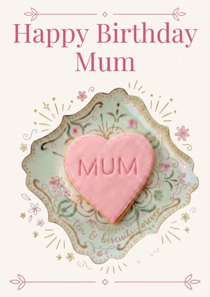 Cute Happy Birthday Mum Card – Floral Biscuit Heart Design for Mother created by nila holden
