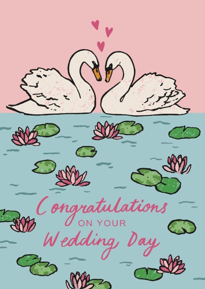 Pretty Wedding Card - Love Swans - Congratulations on your wedding day created by Embletree Designs