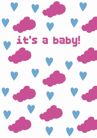 It's a baby! Clouds and hearts card with a retro vibe created by Weird Is The Best