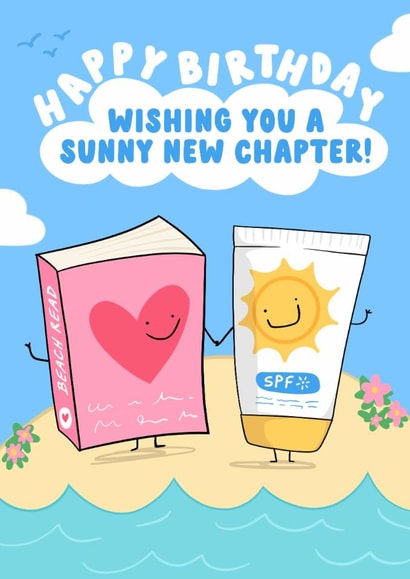 Cute Birthday Card - Sunny New Chapter - Beach Reading - created by Running with Scissors