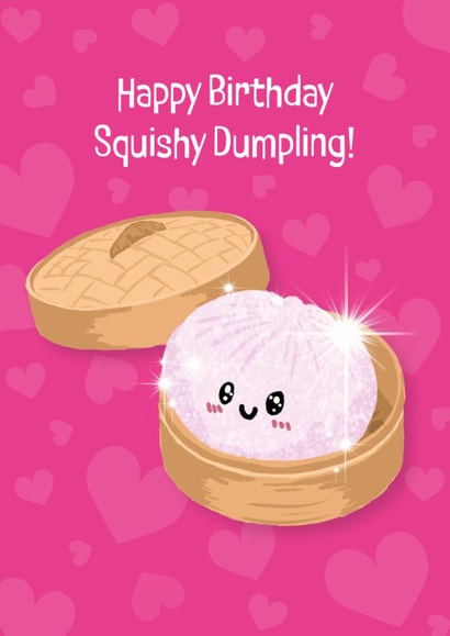 Cute Birthday Card - Squishy Dumpling - mystery dumpling toy created by Philippa Elizabeth Illustration