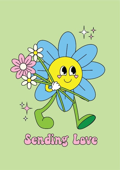 Cute Thinking Of You Card - Sending Love - Retro Flower created by Little Prints By Emma