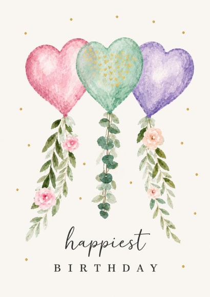 Happiest Birthday Card with Floral Heart Balloons created by BeauPrintBoutique