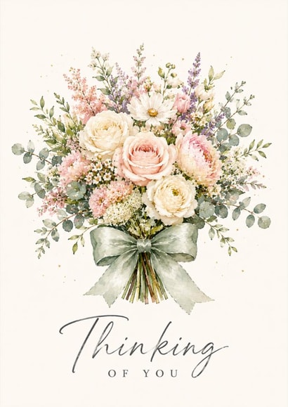 Beautiful Thinking Of You Card With Watercolour Bouquet Of Flowers created by BeauPrintBoutique