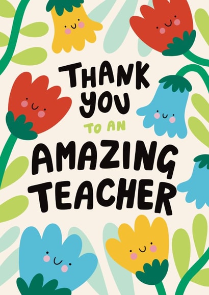 Cute Thank You Card - For Teacher - Happy Flowers created by Christine Cuddihy Illustration