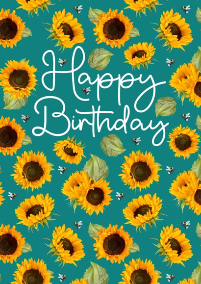 Pretty Birthday Card for Friend - Sunflower and Bee Pattern - Happy Birthday created by Leanne Munro