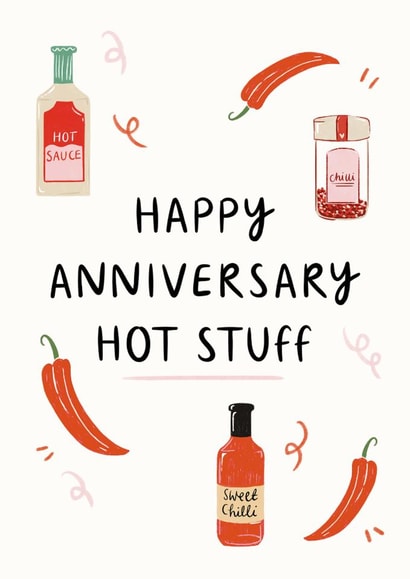Happy Anniversary Hot Stuff Card - Cheeky Chilli Peppers - Hot Stuff Pun created by Lauren Barclay