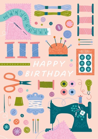 Sewing Lover Birthday Card – Happy Birthday Sewing Enthusiast created by Jane Farnham Designs