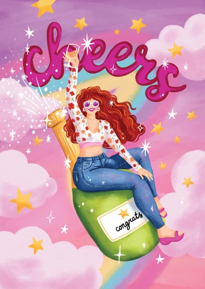 Arty Birthday/Congratulations Card - Cheers - Champagne Bottle created by Aniet Illustration