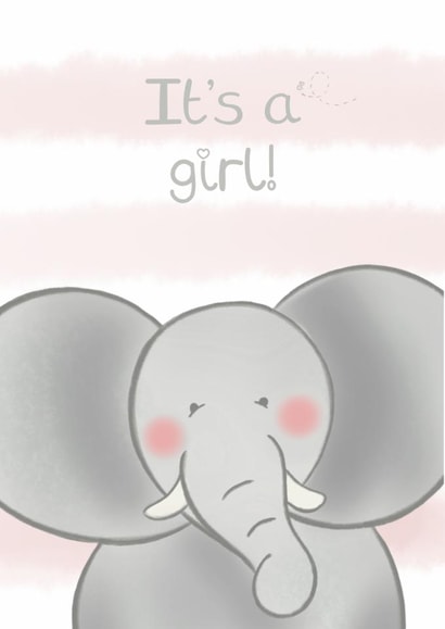 Cute Safari Elephant New Baby Girl Card - It's a Girl Card - Cute Elephant Baby created by Bumbleberry Park