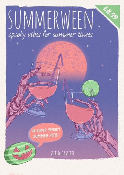 Spooky Summerween Cocktail Card - Summer Mixtape - Cheers! created by Quiet Forest Illustration