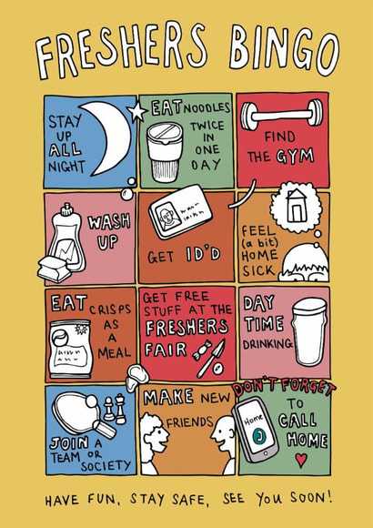 Funny Good Luck Card - Fresher's Bingo - University created by Becka Griffin